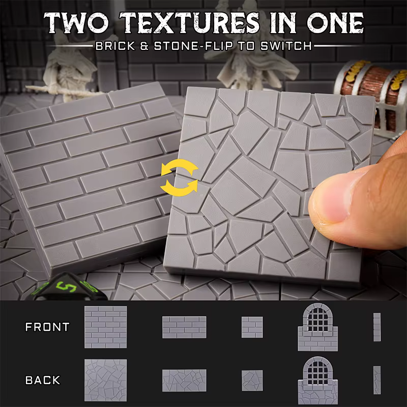 Ensemble de carreaux de donjon magnétiques – Kit de terrain modulaire et à peindre de 58 pièces avec sols texturés double face – Construisez des cartes de combat 3D