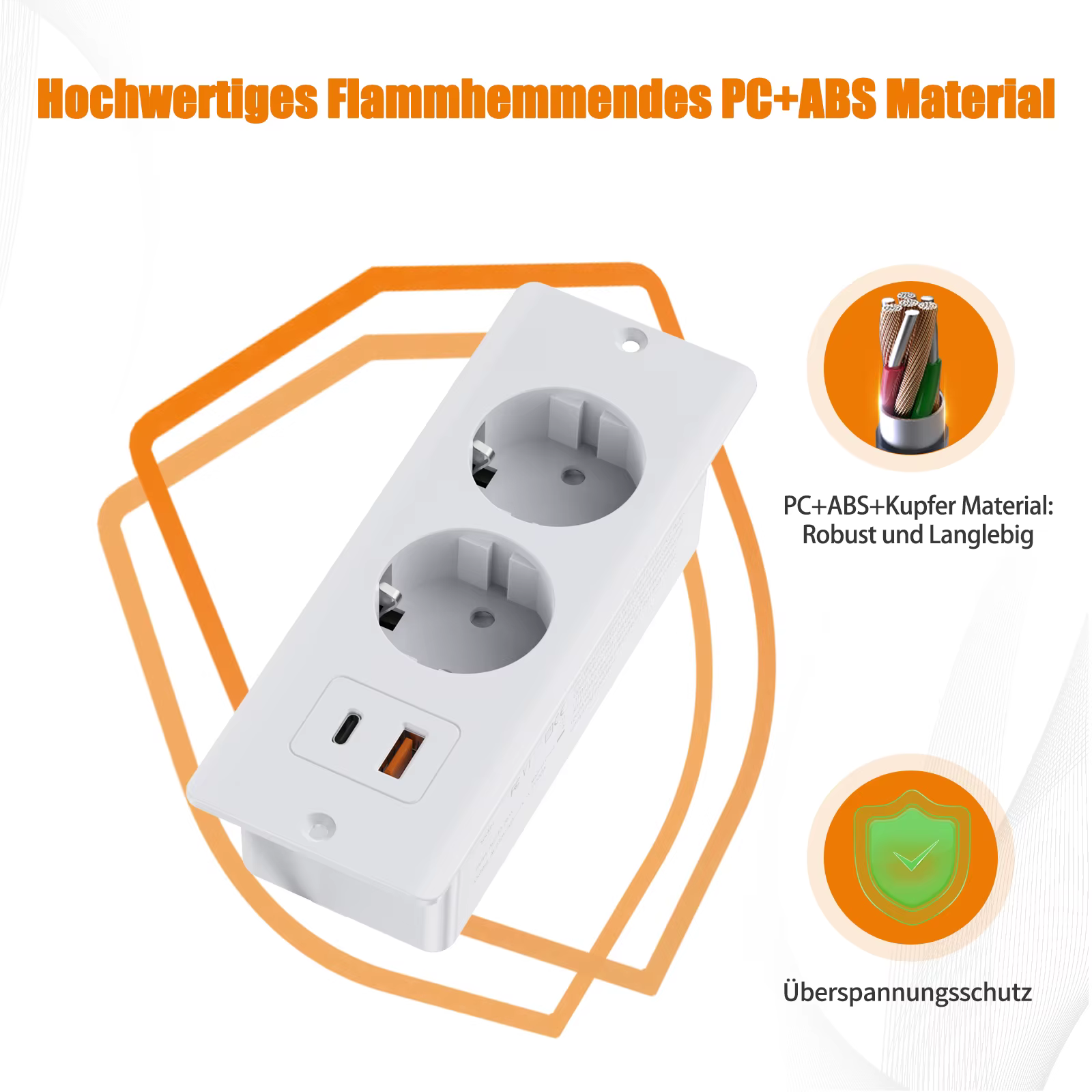 Prises encastrées sur Table ue, 1 USB-A et 1 type-c, prise de courant cachée de bureau intégrée avec rallonge de 2M pour bureau et cuisine