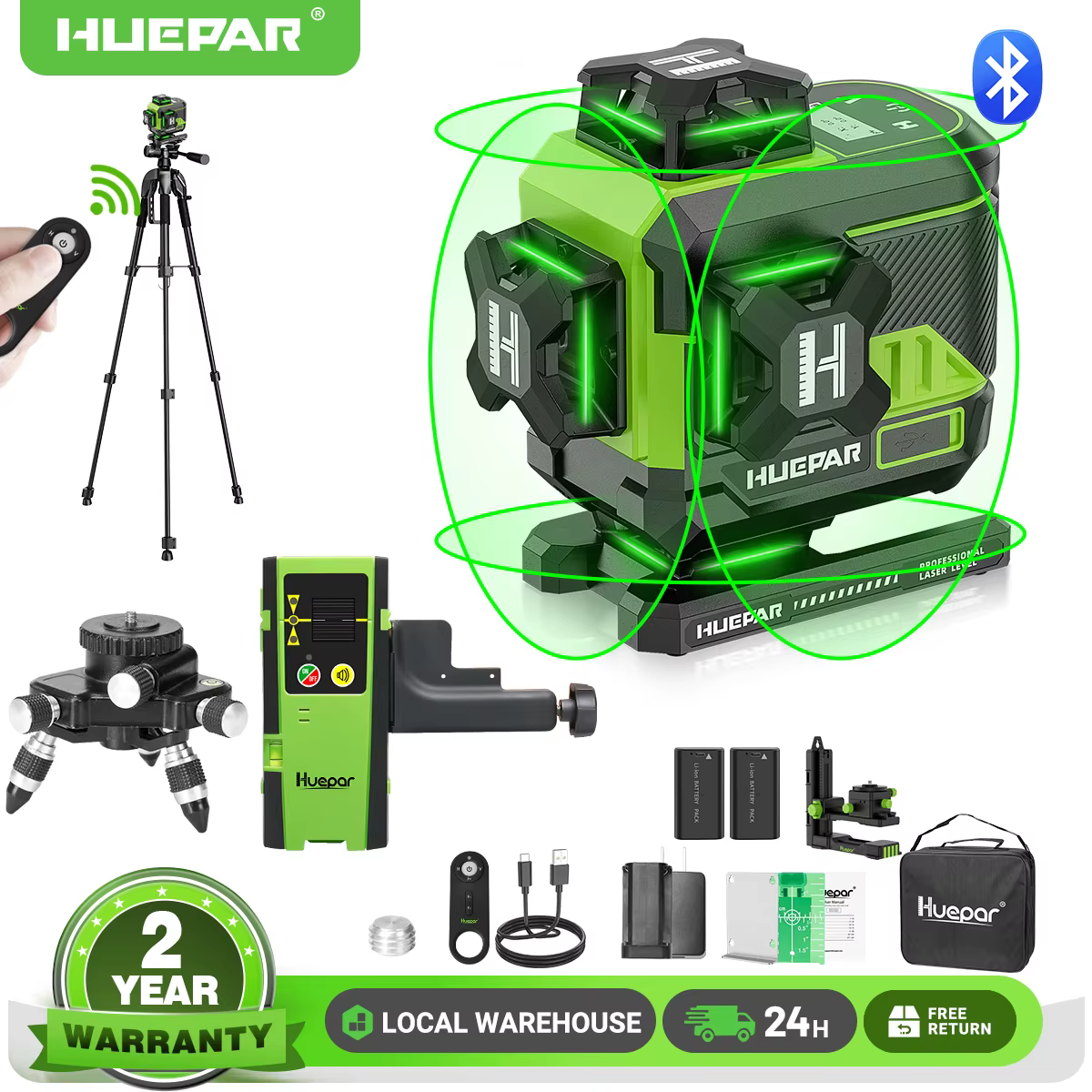 Huepar-Niveau laser vert 4D 16 lignes Z04CG