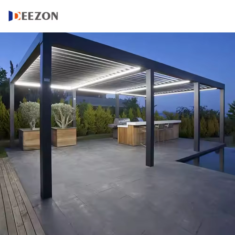 Roofs rétractables imperméables extérieurs Pergolas de luxe Pergola à persiennes en aluminium motorisée