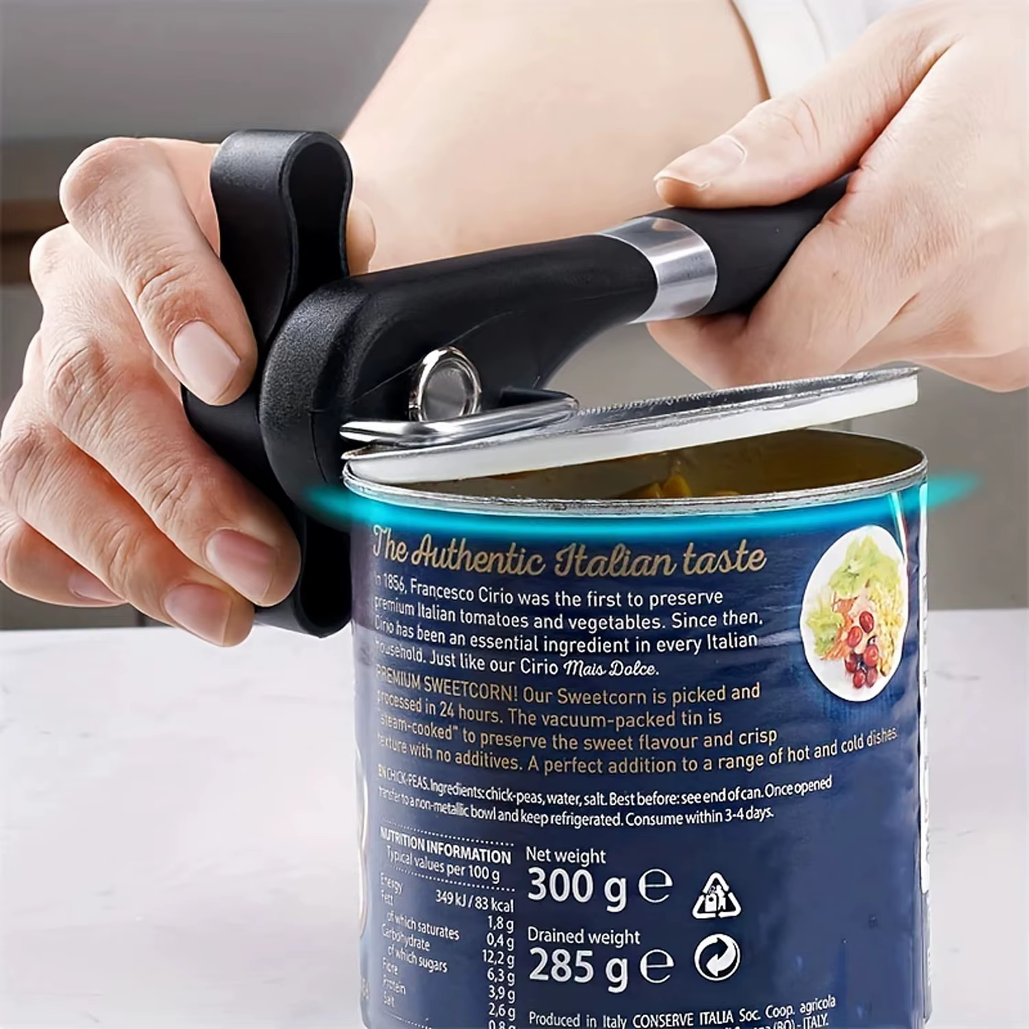 Ouvre-boîte manuel professionnel – Outil d'ouverture de boîtes à découpe latérale pour la cuisine avec poignée en