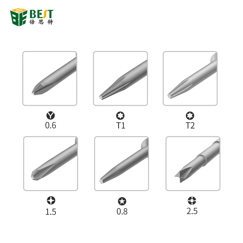 Tournevis de précision avec embout magnétique 0.8Pentalobe/0.6Y/1.5Phillips/M2.5/T1/T2 pour ordinateur portable HDD démonter l'outil de réparation de téléphone