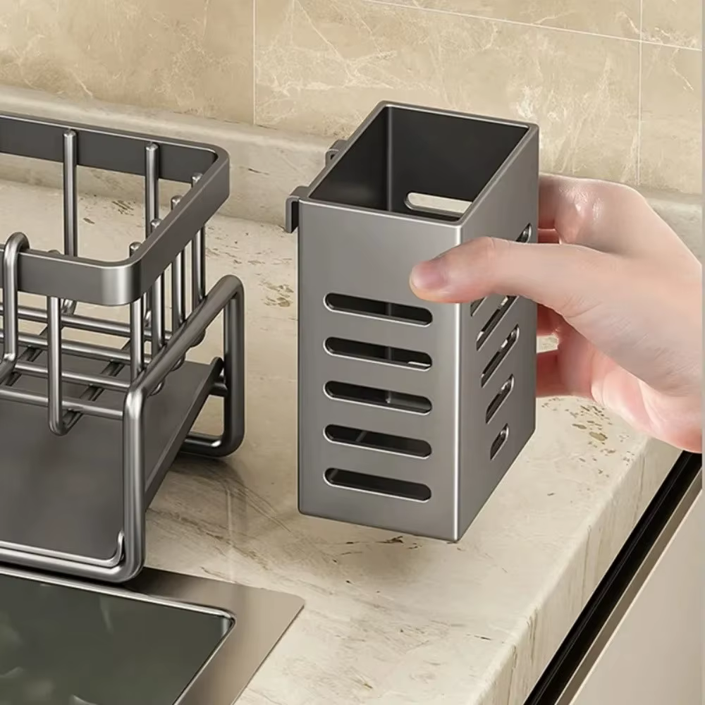 Étagère de rangement pour évier de cuisine en acier inoxydable