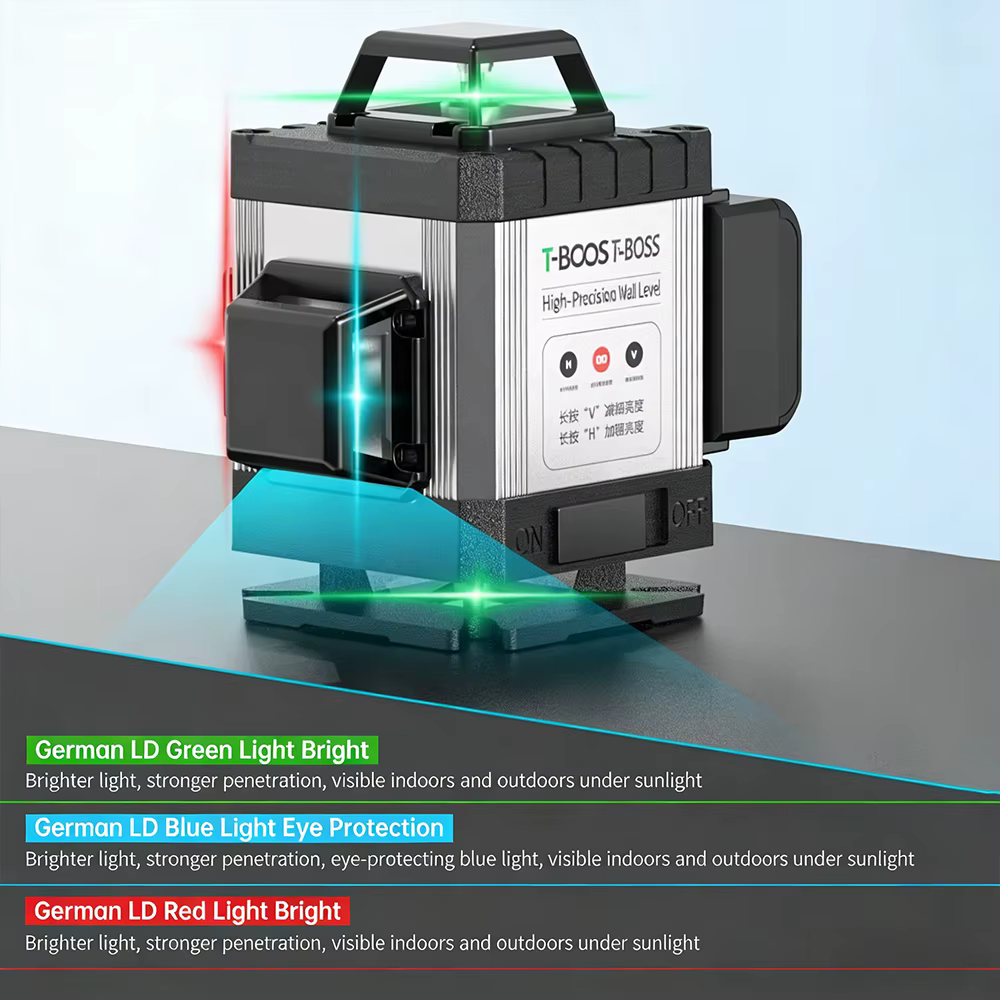 Niveau laser professionnel 4D à faisceau bleu/rouge/vert