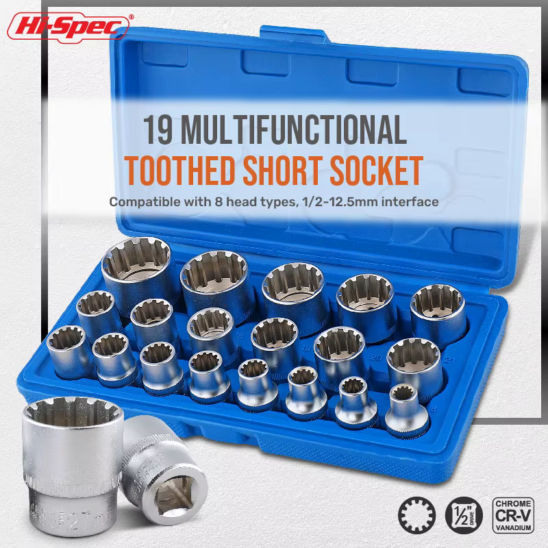 Jeu de douilles Torx multi-dents d'entraînement de 1/2 pouces 19 pièces avec TAN8-32mm