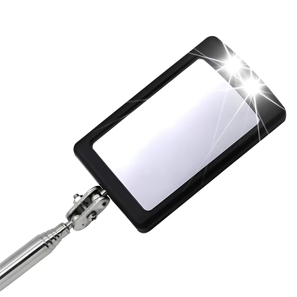 Miroir d'inspection avec éclairage LED 360 ° Lentille de détection télescopique carrée rétractable