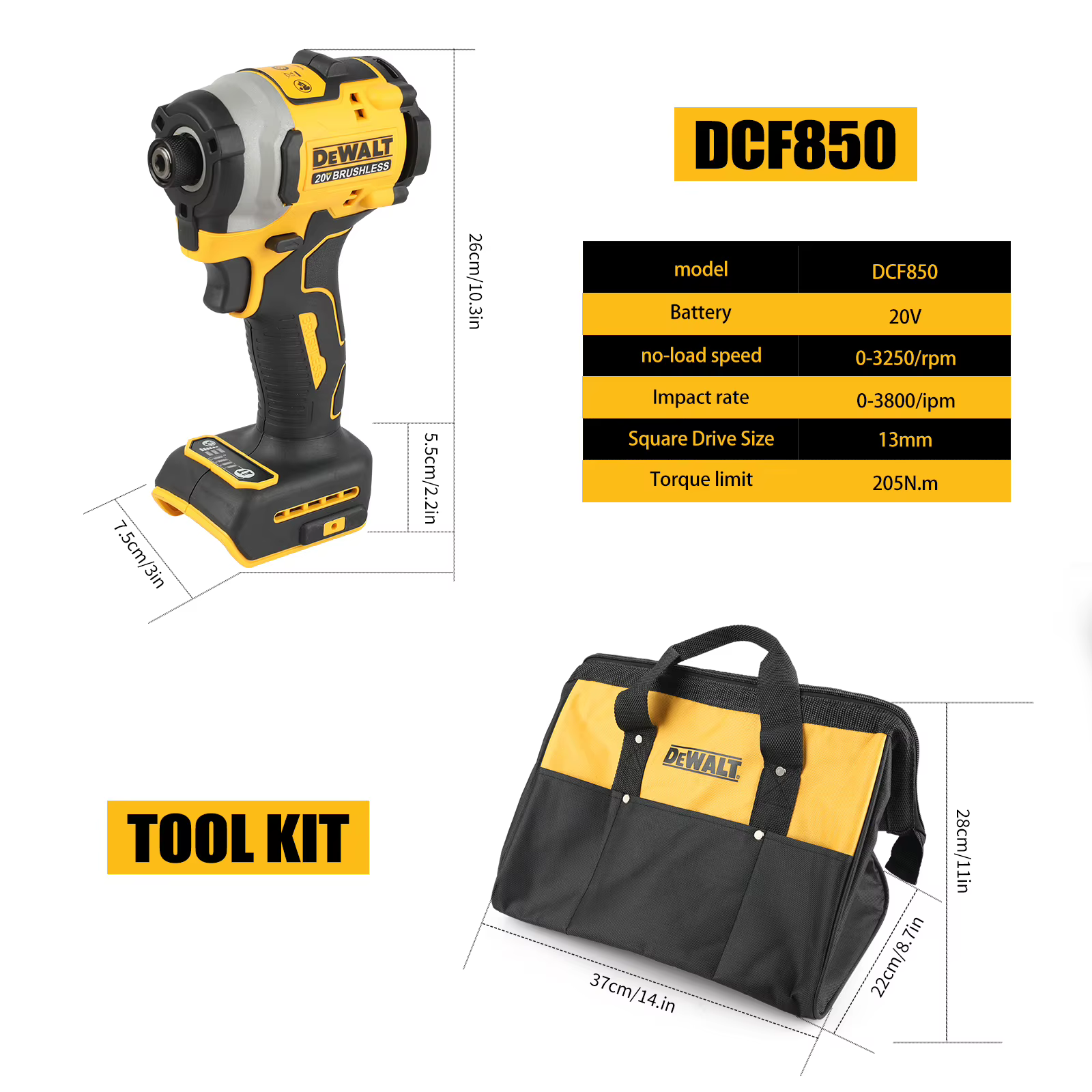 DEWALT DCF850 DCF512 20V tournevis électrique sans fil moteur sans balais perceuse rechargeable clé à chocs