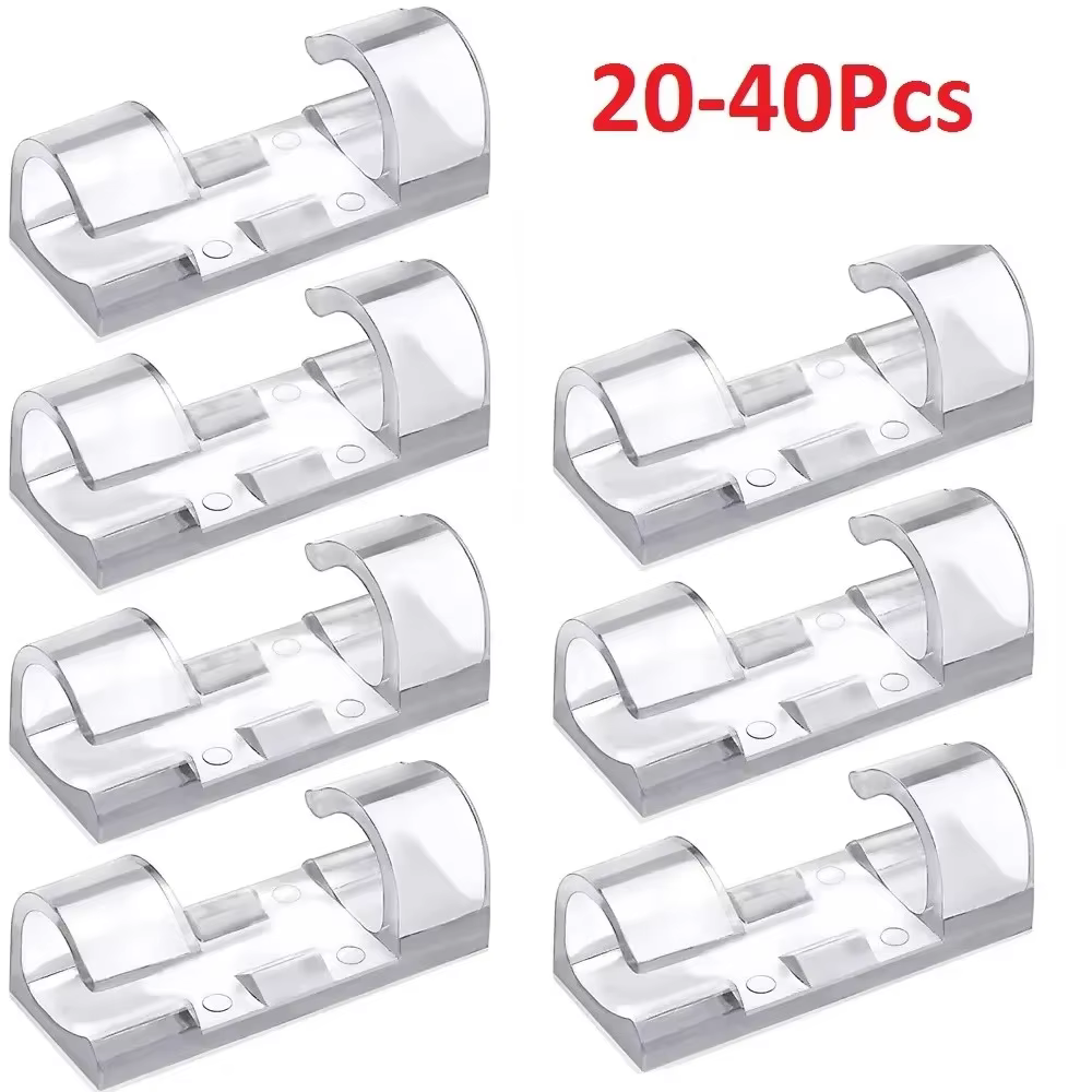 Clips de rangement de câbles pour la gestion des câbles, support de fil et enrouleur de bobine de câble de données de chargement USB avec crochets muraux, 20/40 pièces
