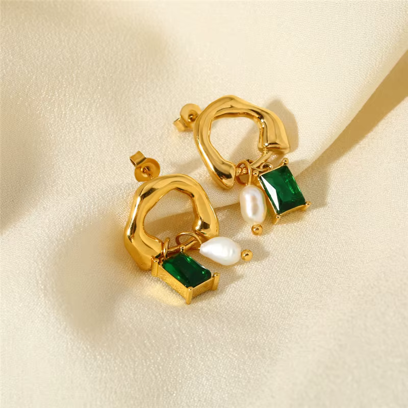 Boucles d'oreilles carrées en cristal vert pour femmes