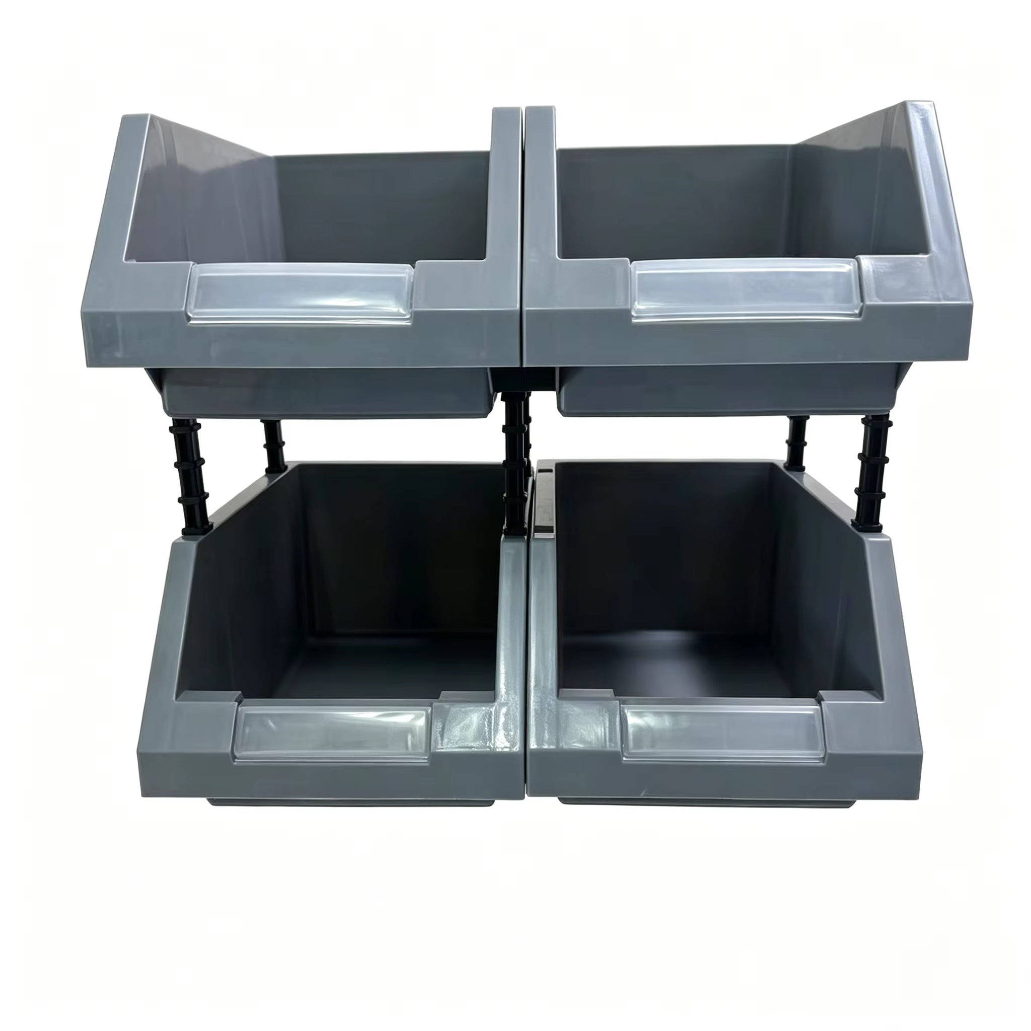 4 grands bacs de rangement en plastique gris avec compartiments à étiquettes transparentes - Système d'organisation