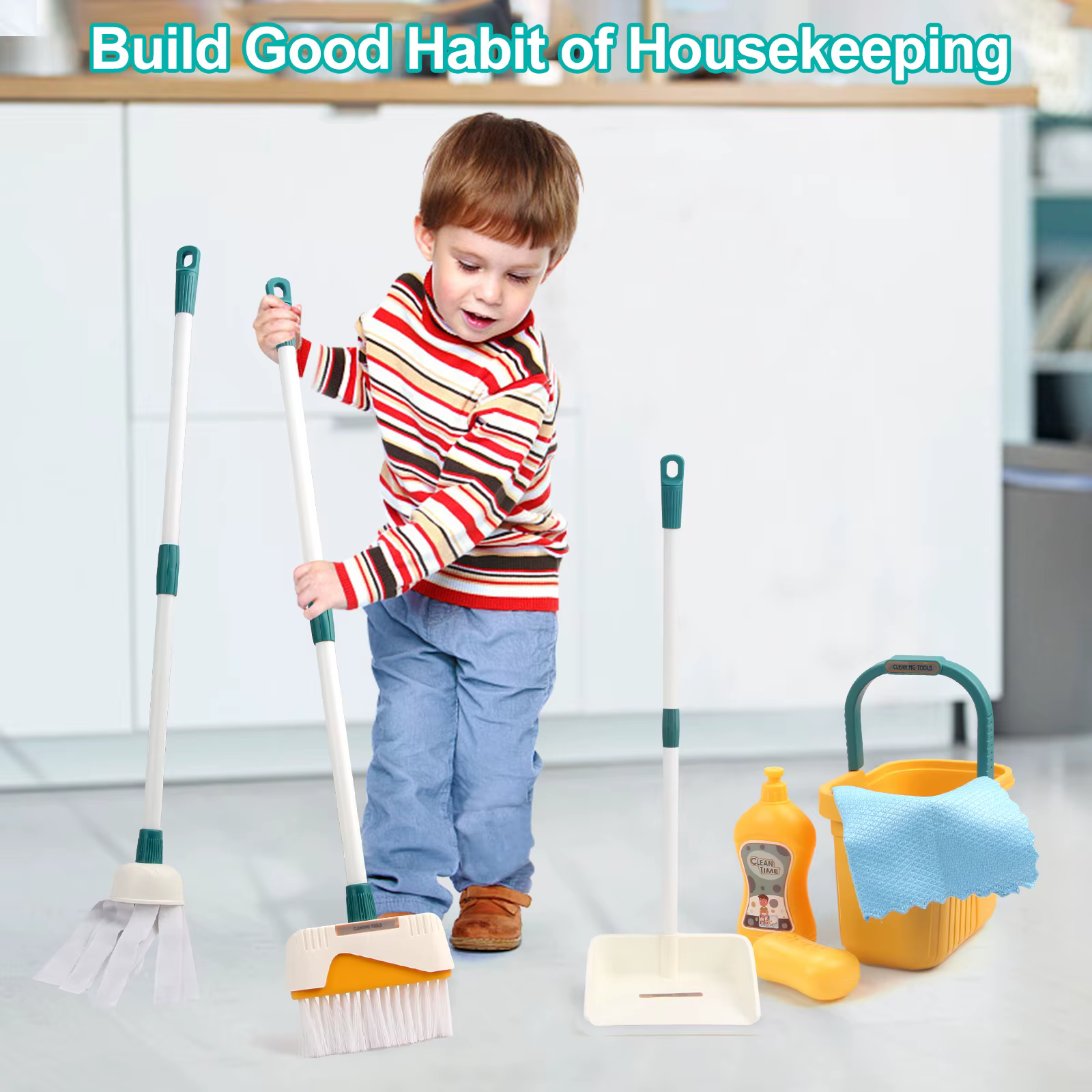12 pièces/ensemble enfants ensemble de nettoyage fournitures pour travaux ménagers Kit avec pelle à poussière balai