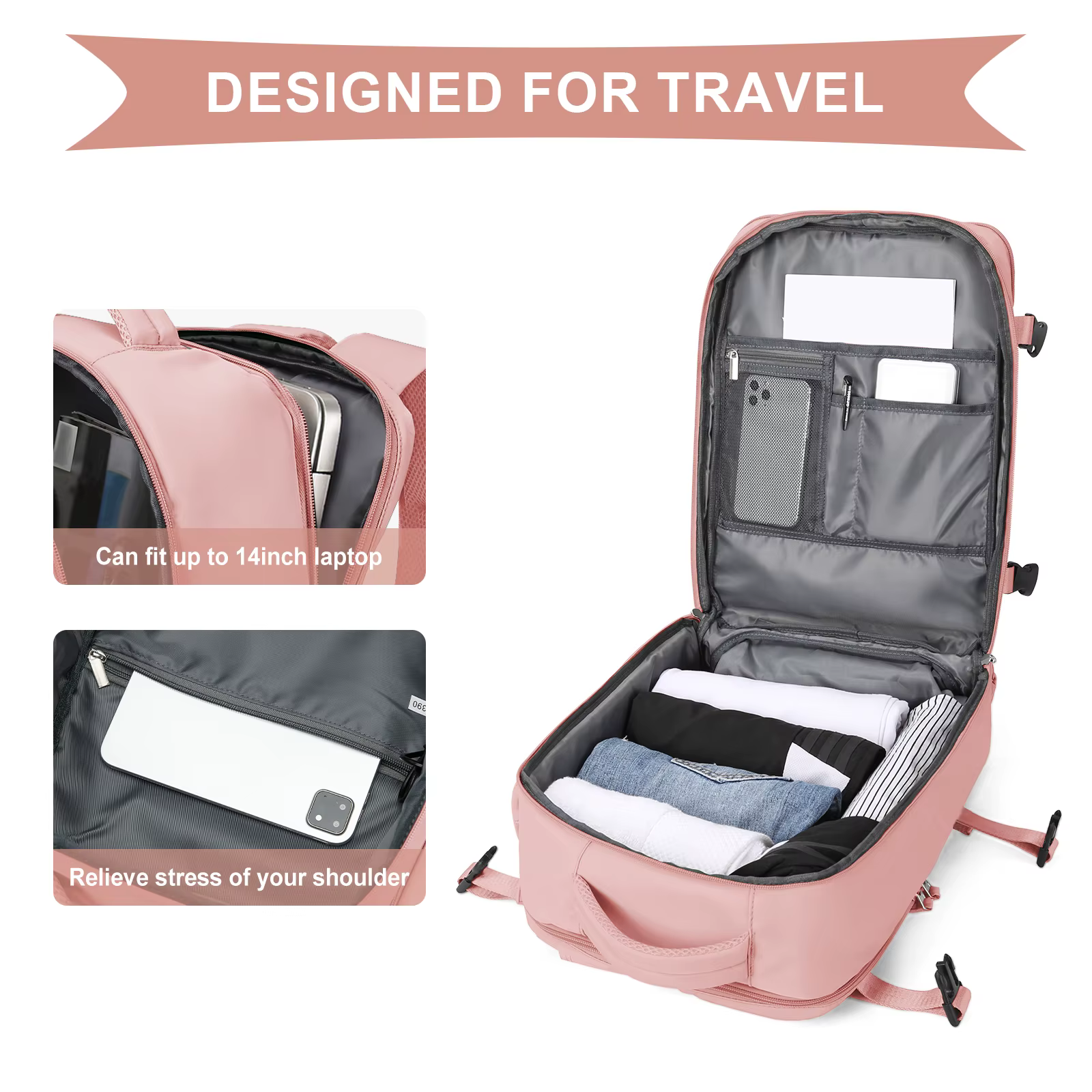 Lot de 3 sacs à dos de cabine Ryanair 40x30x20cm avec pompe manuelle et compression sous vide - Sac de voyage en nylon durable pour les courts séjours