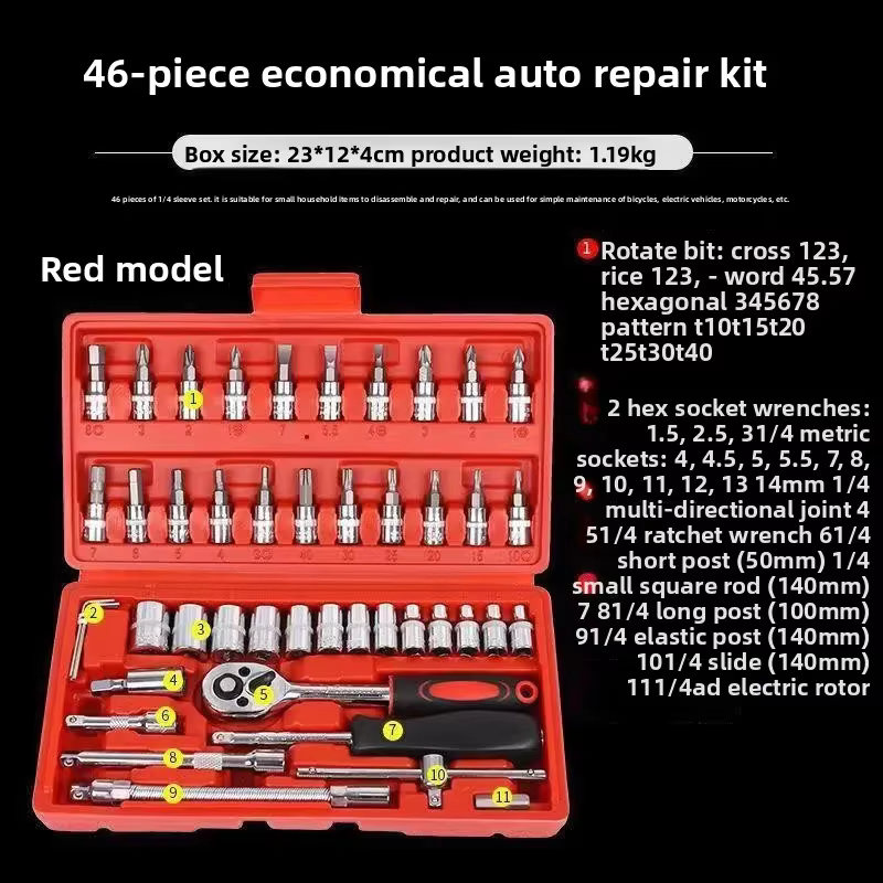Vente directe usine : Trousse à outils 46 pièces avec clés à cliquet et douilles