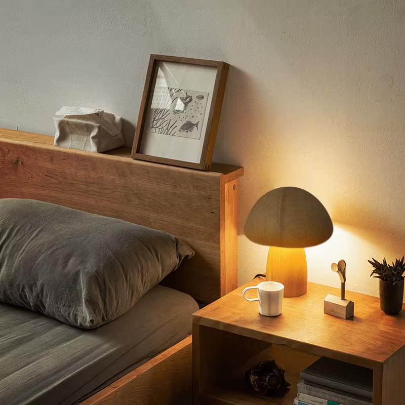 Champignons en bois veilleuse interrupteur tactile chambre lampe de Table de chevet noyer hêtre