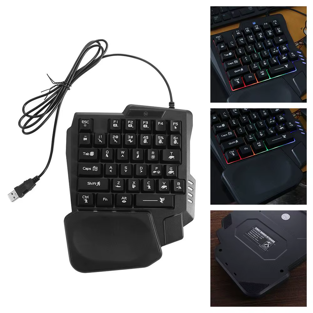 Clavier USB à une main lumineux Ultra-mince, 3 couleurs, rétro-éclairage, 35 touches, mécanique de jeu, pour ordinateur portable
