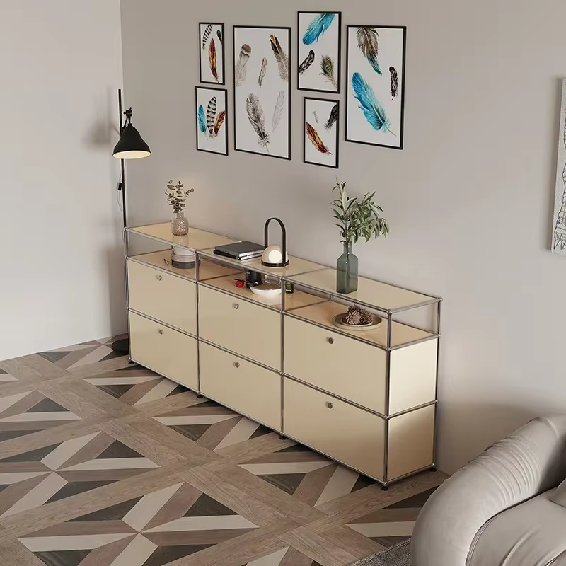 Module moderne meuble de salon en acier inoxydable meuble TV rangement combinaison buffet commode personnalisable en bois