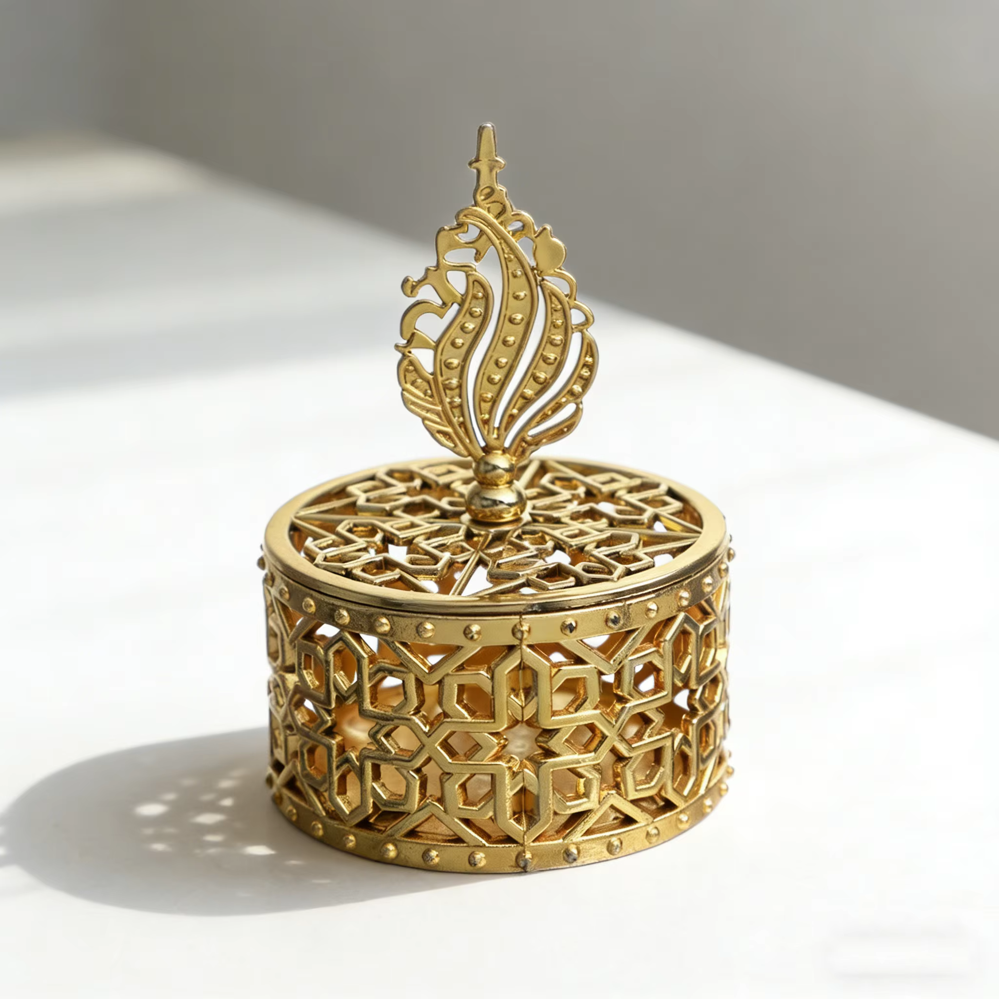 Boîte à bonbons dorée, boîte-cadeau ronde pour fête de mariage arabe du moyen-orient