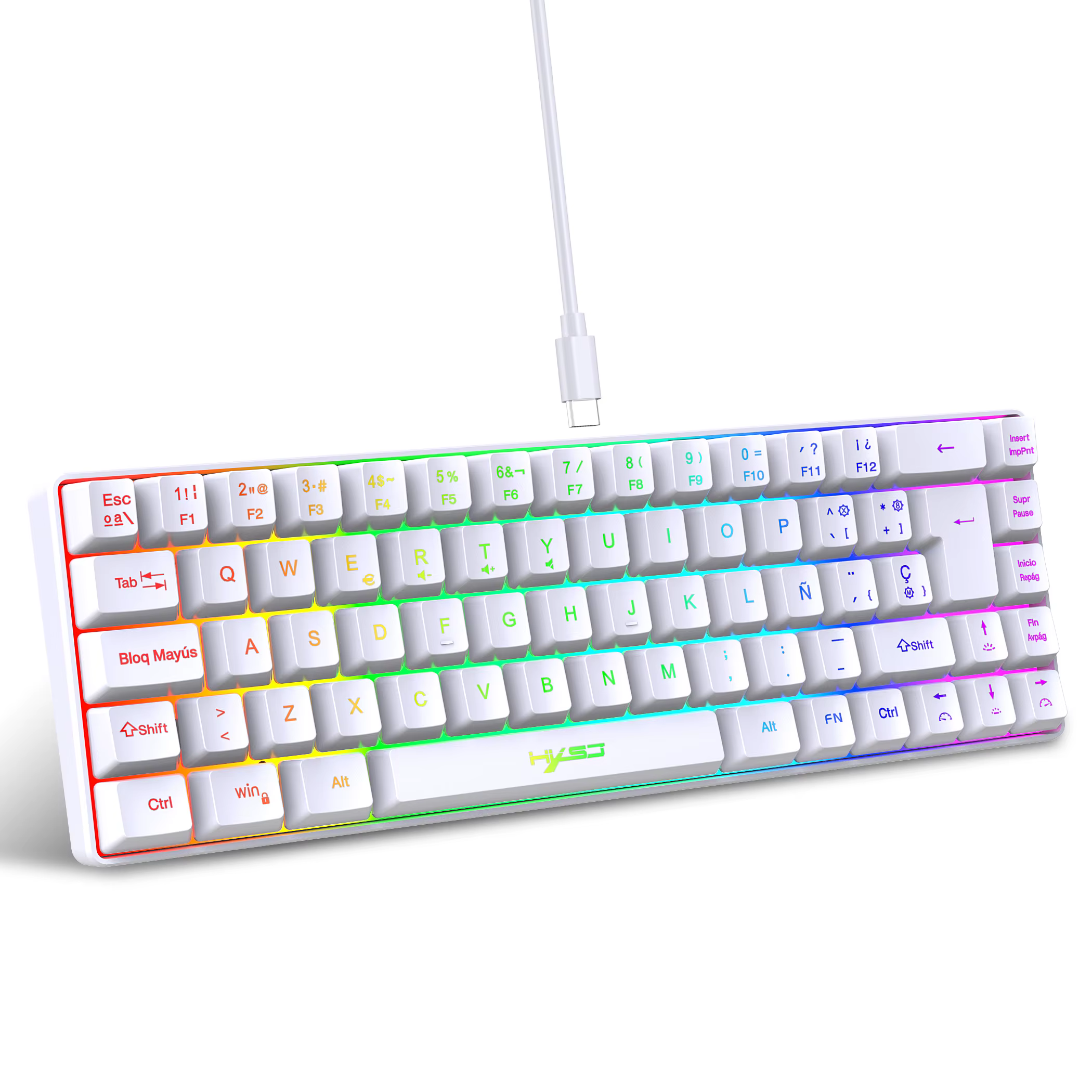 68 touches clavier de jeu USB filaire Portable 20 RGB rétro-éclairage coréen russe anglais