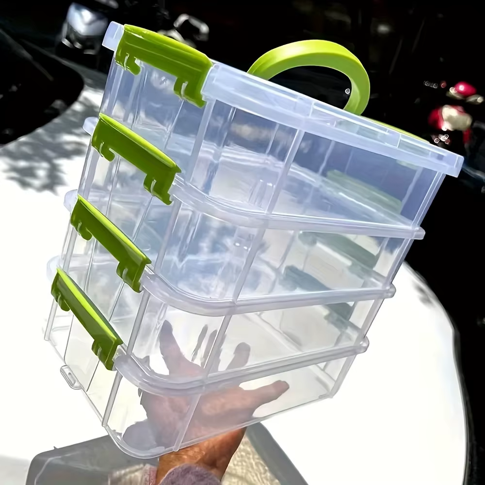 Couvercles de boîte de rangement en plastique transparent empilables à 4 couches, boîtes de rangement à tiroirs séparés