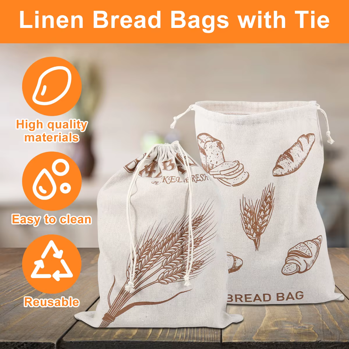 Nouveaux sacs de rangement de pain en coton et lin