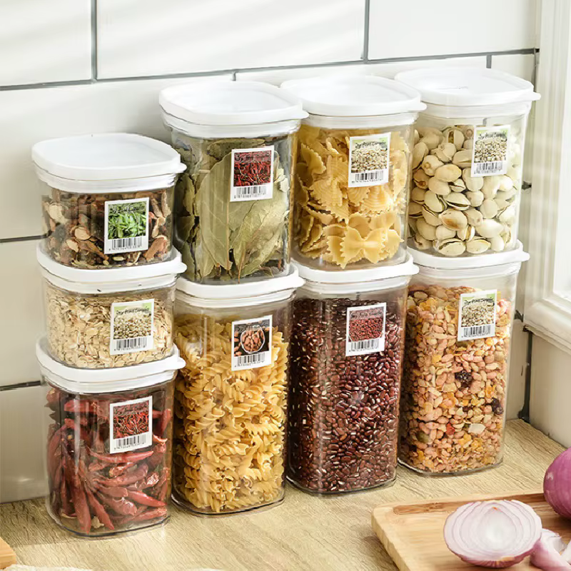Boîtes de rangement empilables en plastique scellées pour cuisine