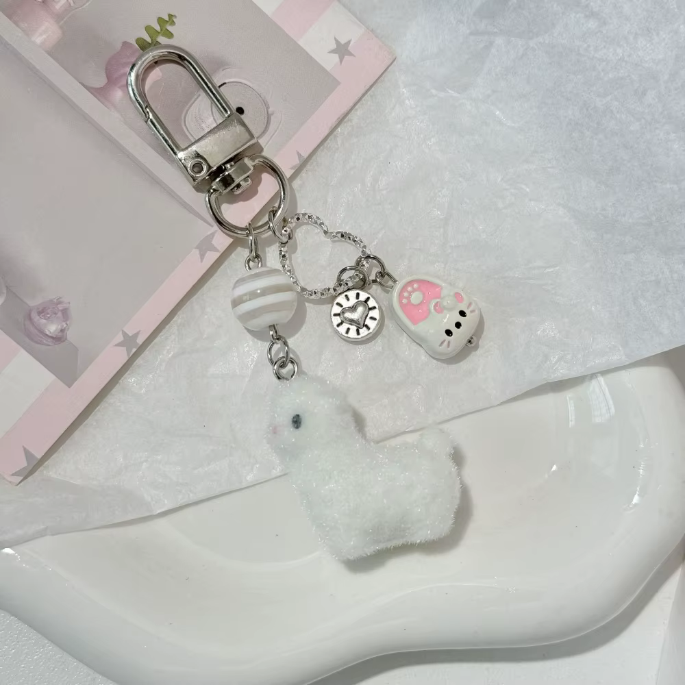 Porte-clés animal 3D, Porte-clés mouton floqué de haute qualité