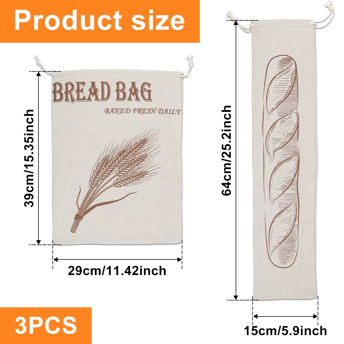 Nouveaux sacs de rangement de pain en coton et lin