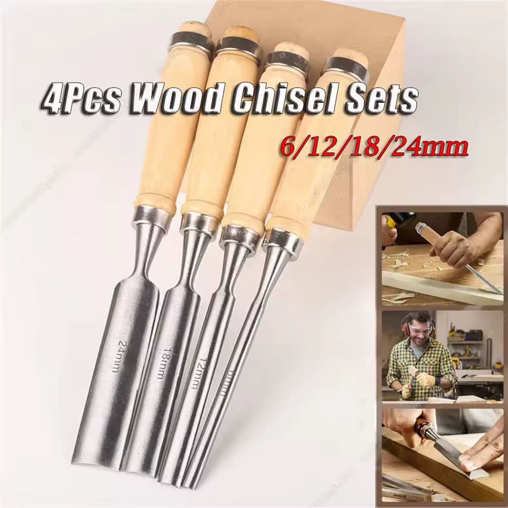 Jeu de ciseaux à découper le bois 6/12/18/24mm 4 pièces charpentier professionnel équipé d'outils ergonomiques de