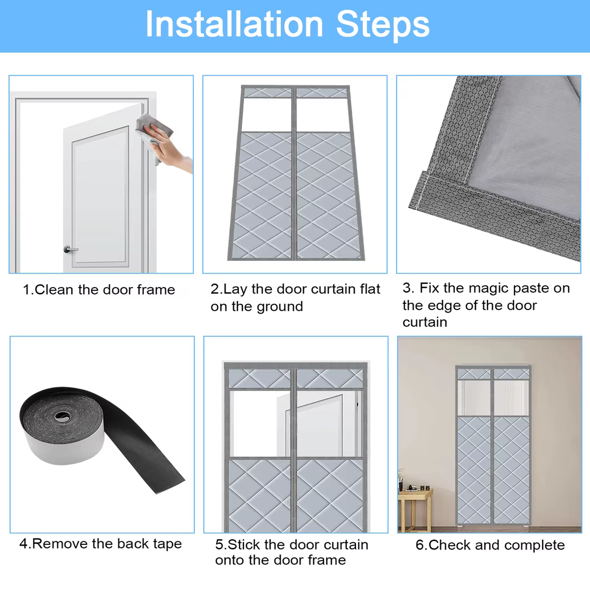 Rideau de porte à isolation magnétique, tissu multicouche épaissi, fermeture automatique, kit d'isolation pour portes et fenêtres d'hiver