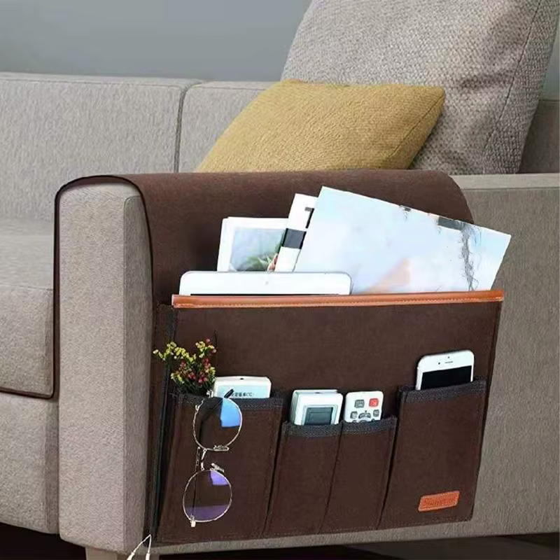 Caddie pour fauteuil de maison, canapé en feutre, organisateur d'accoudoir inclinable pour tablette, téléphone portable, sac de rangement suspendu avec télécommande
