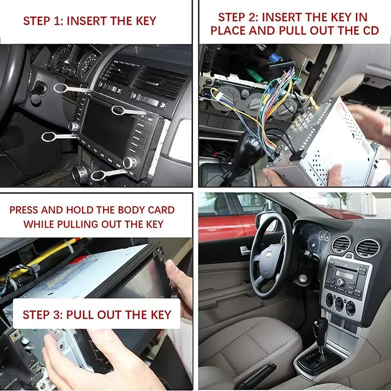 Outil de retrait d'autoradio, extracteur stéréo, clé de déverrouillage, unité principale, outil d'installation Audio pour VW Audi Ford Mercedes Benz Skoda 4 pièces