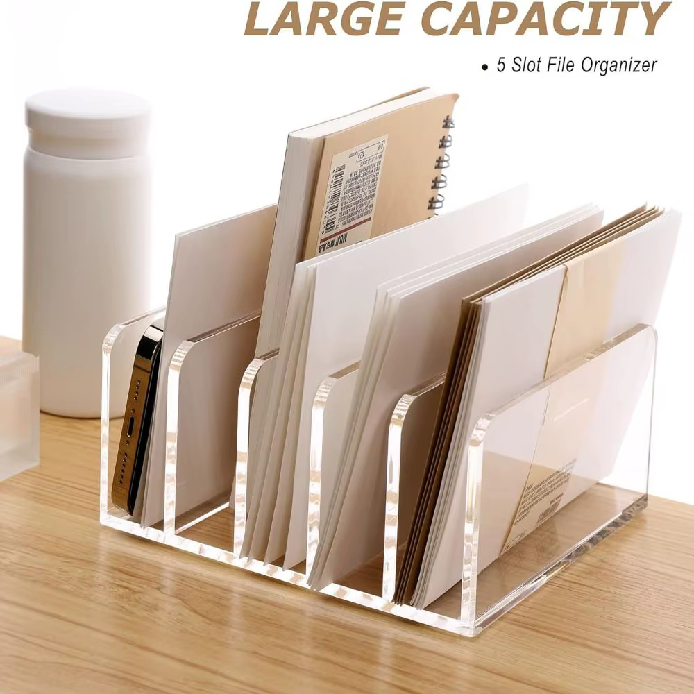 Organisateur de fichiers vertical, porte-documents, trieur de dossiers, organisateur de bureau, organisateur de courrier en acrylique transparent, tablettes, smartphones