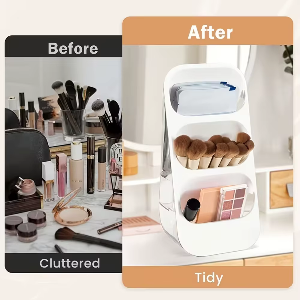 Boîte de rangement pour cosmétiques de bureau, organiseur de pinceaux de maquillage, support de rangement de grande capacité pour comptoir, adapté pour la table de maquillage, la salle de bain, la cha