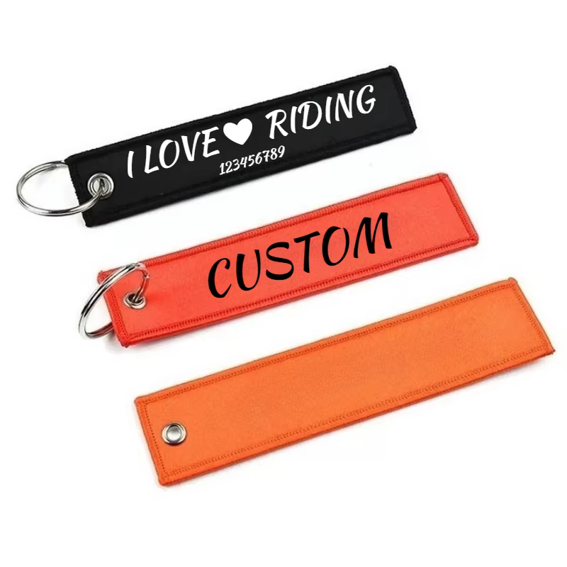 Porte-clés avec Image de Logo personnalisé, nom imprimé, ruban brodé pour moto, sangle d'aviation personnalisée, sac à lanière
