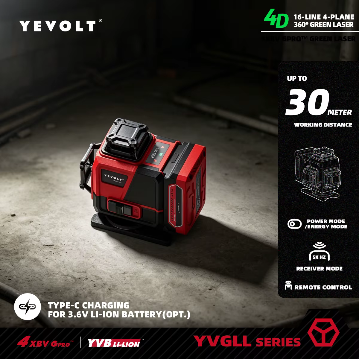 Niveau laser vert YEVOLT YVGLL4XS16