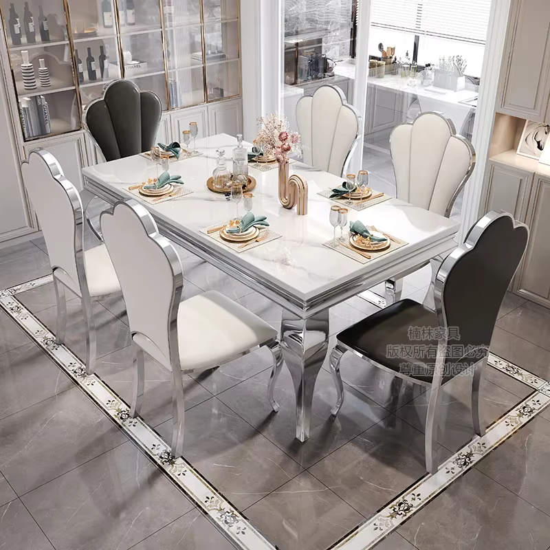 Table à manger rectangulaire en marbre italien, meubles de maison individuels, or unique, blanc, design de luxe