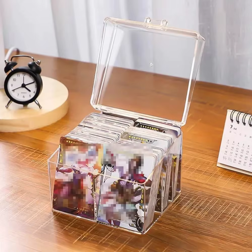 Boîte de rangement transparente en acrylique pour cartes, capacité de 400 cartes postales, 12x10,5 cm, étui de présentation avec 2 compartiments pour cartes postales/Photos