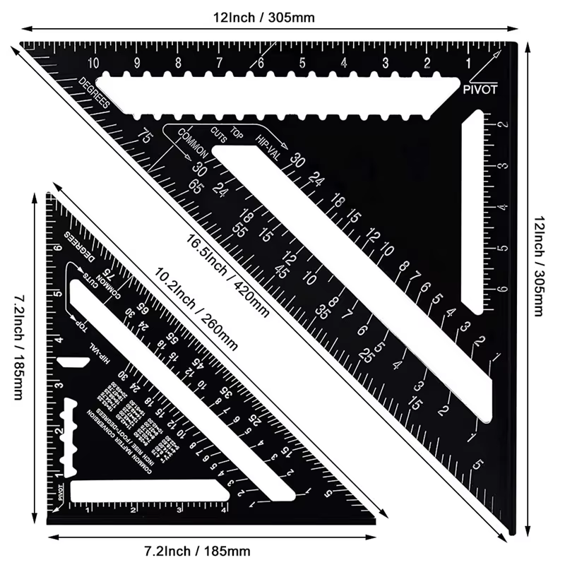 Règle triangulaire en métal pour charpentier