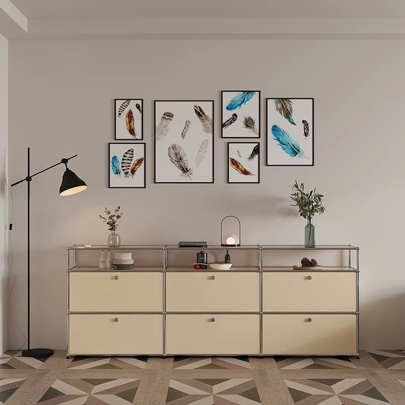Module moderne meuble de salon en acier inoxydable meuble TV rangement combinaison buffet commode personnalisable en bois