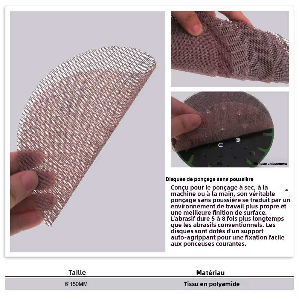 Disques de ponçage en filet Anti-poussière