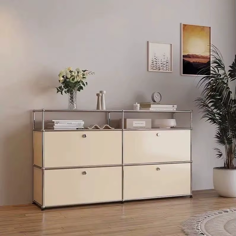 Module moderne meuble de salon en acier inoxydable meuble TV rangement combinaison buffet commode personnalisable en bois