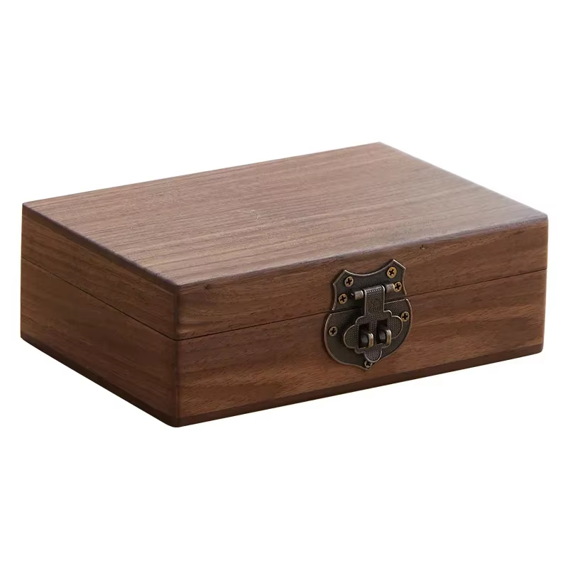 Boîtes de rangement en noyer noir, rangement de bureau rétro avec serrure, bijoux et débris ménagers, boîte de rangement en bois massif