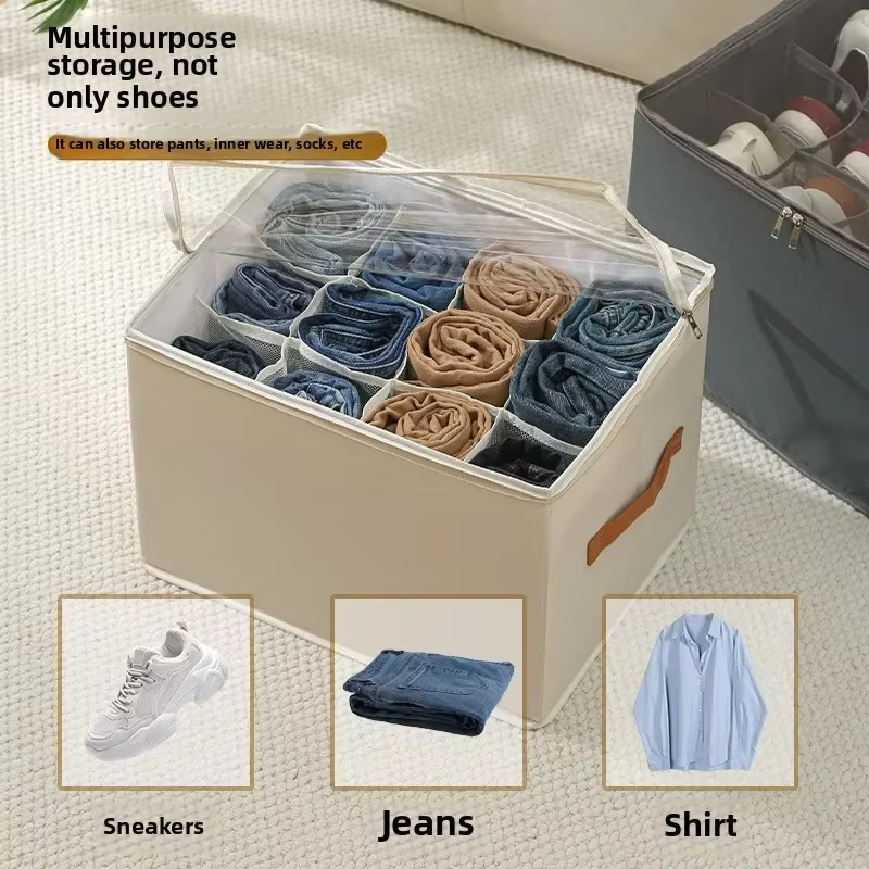 Boîte de rangement multifonctionnelle pour chaussures, pliable en tissu avec couvercle, anti-poussière et lavable, pour articles divers