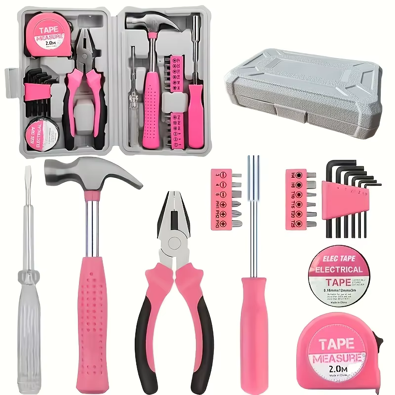 Ensemble d'outils ménagers roses 24 pièces