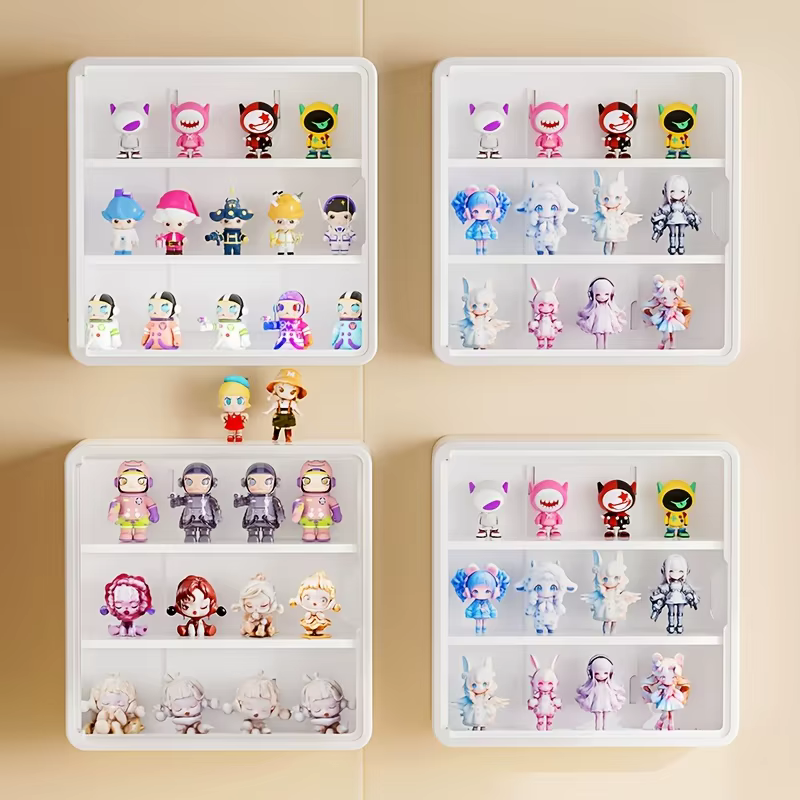 Boîte de rangement murale avec couvercle pour figurines d'action, jouets, présentoir à aspiration magnétique, organisateur pour boîte aveugle, boîte de rangement anti-poussière