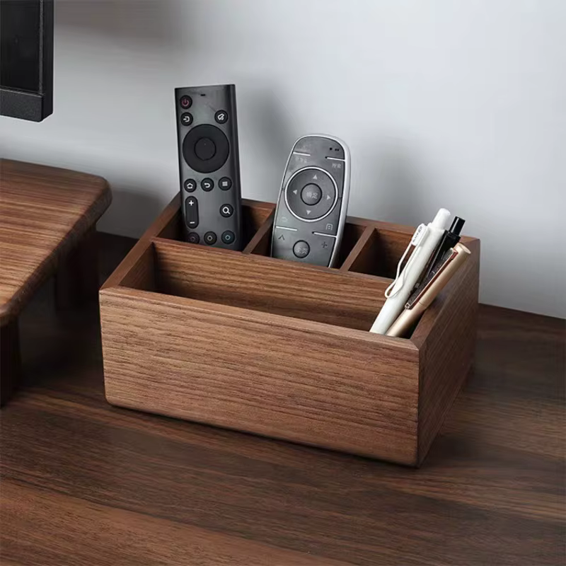 Boîte de rangement multifonctionnelle en noyer noir, bois massif, télécommande de salon, boîte de rangement d'agne, boîte à cosmétiques