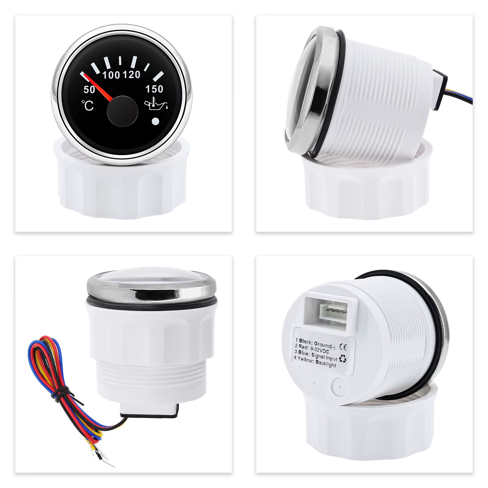 Jauge de température de l'eau pour voiture et bateau, 2'' 52mm, universelle, 12V 24V, accessoires étanches avec voyant d'avertissement de température
