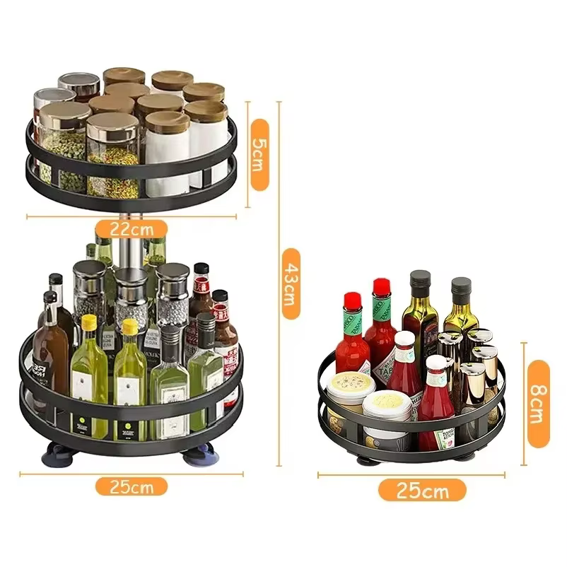 Étagère de rangement de cuisine rotative, accessoires de cuisine, support à épices, rangement optimisé, organisateur rotatif à 360 degrés, plateau tournant