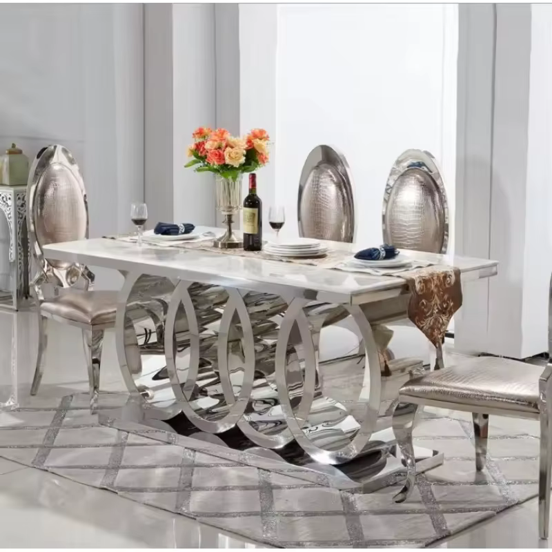 Ensemble de table à manger rectangulaire en marbre de luxe moderne haut de gamme pour hôtels et restaurants, mobilier élégant pour salle à manger