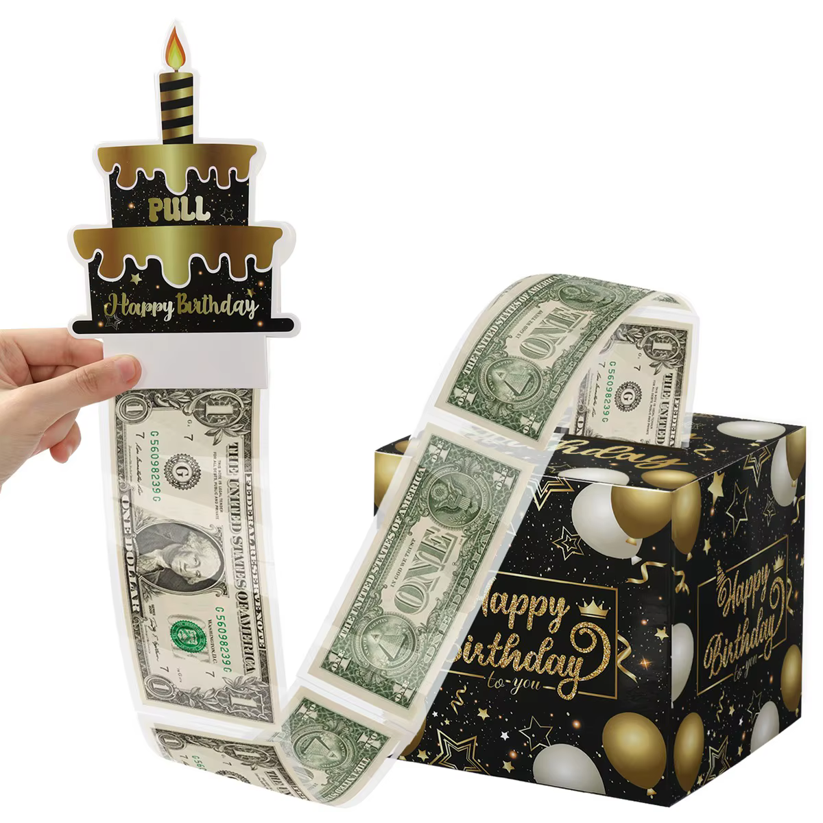 Coffret cadeau d'anniversaire avec carte à gâteau, 1 pièce, tirelire à pompage drôle, cadeaux d'anniversaire créatifs pour hommes et femmes Décor de fête d'anniversaire